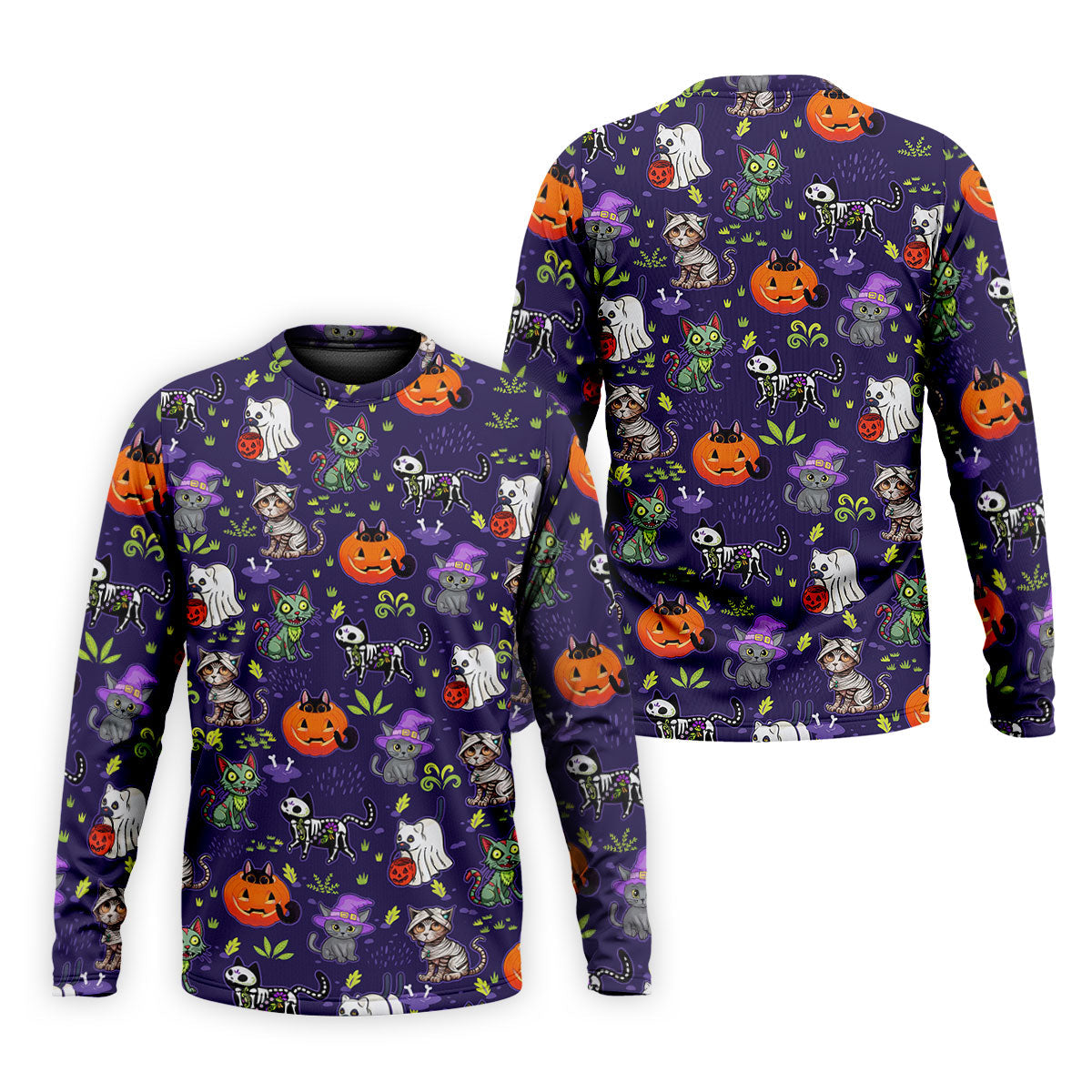 Purple Halloween Cats And Pumpkin Fun Men's Golf Polos, Cute Golf Outfit, Polo ShirtFor Men