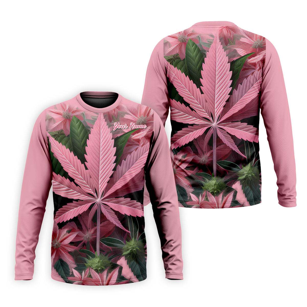 Pink Marijuana Leaf Men's Golf Shirt, Funny Weed Golf Shirt, Custom Mens Golf Shirt