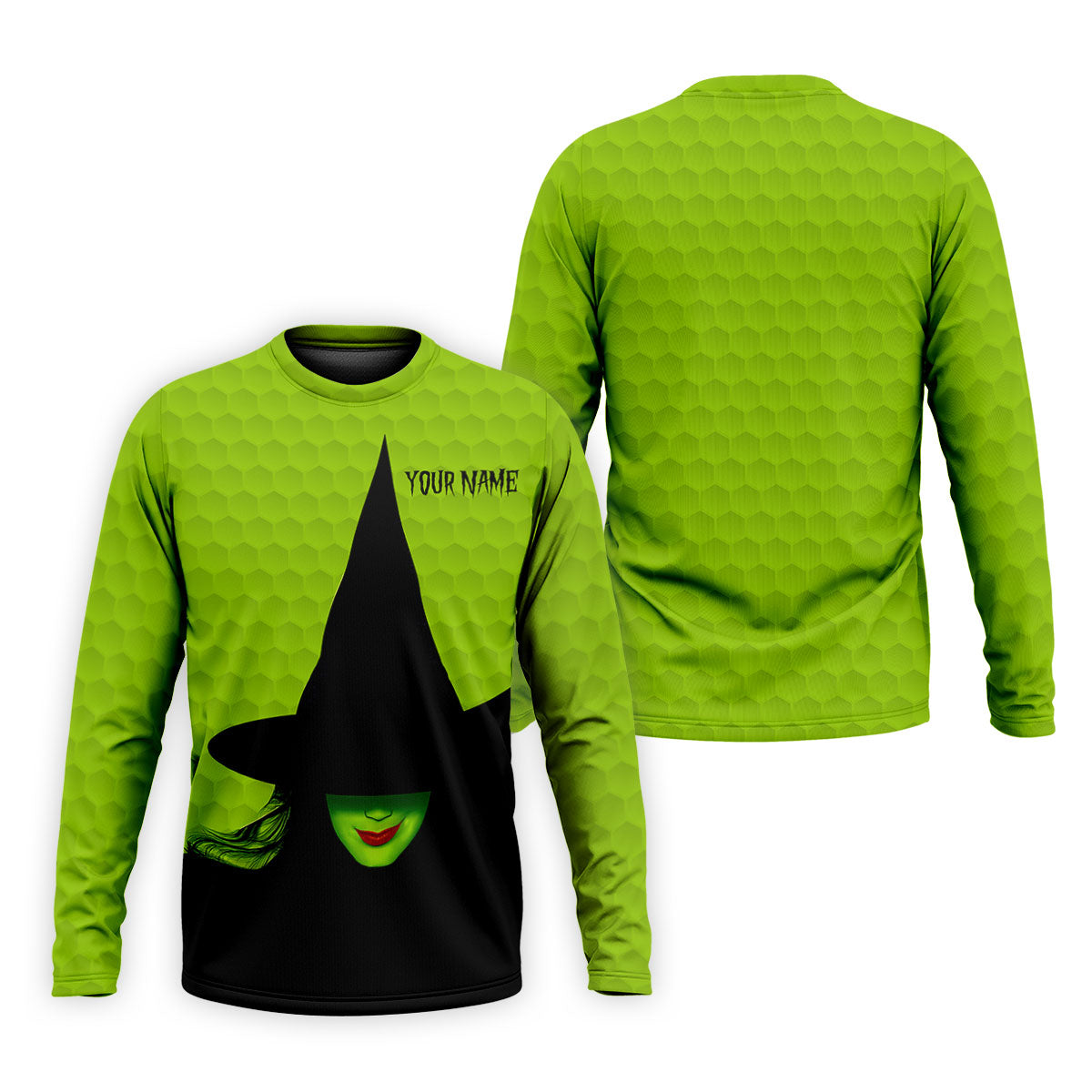 The Green Witch Golf Ball Pattern Golf Tops For Men, Spooky Vibe Men's Funny Golf Shirts, Halloween Golf Shirt