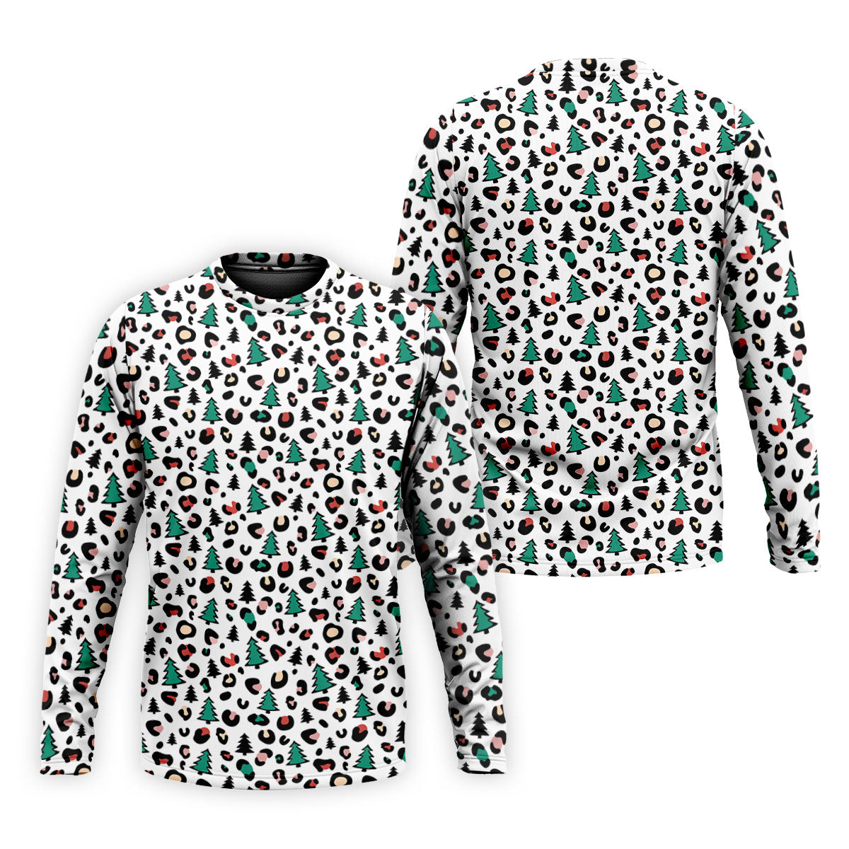 Leopard Pattern Xmas Pine Tree Golf Tops For Men, Christmas Golf Shirt, Cute Golf Outfit, Polo ShirtFor Men