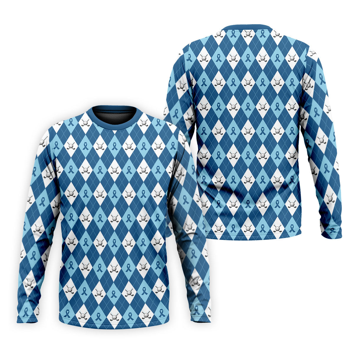 Prostate Cancer Blue And White Argyle Pattern Golf Tops For Men, Cancer Survivor Shirt, Cancer Awareness Shirt