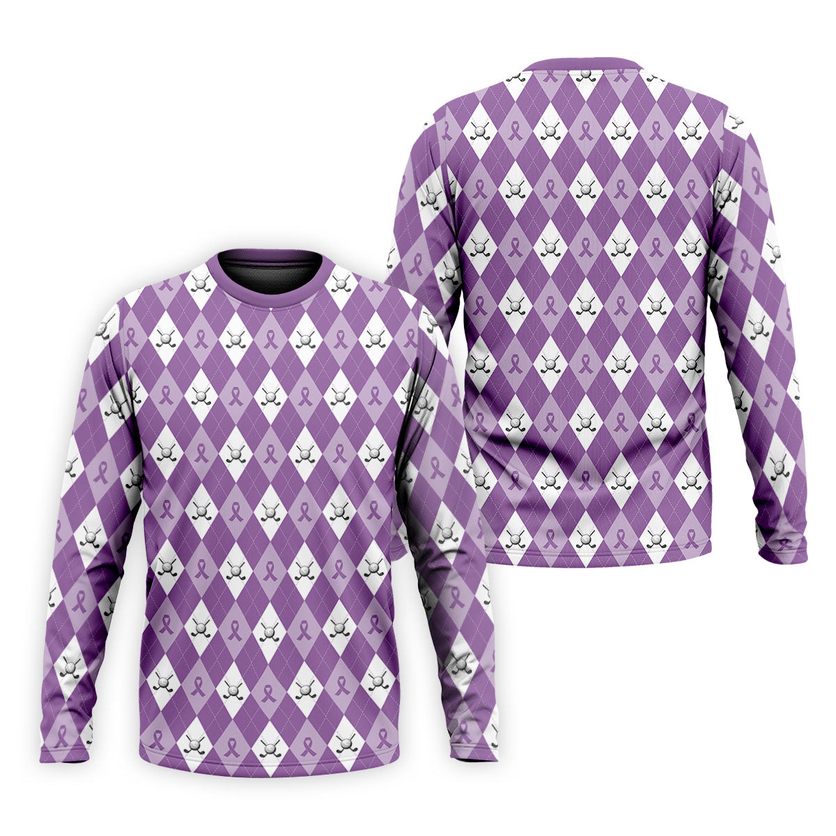 Pancreatic Cancer Purple And White Argyle Pattern Golf Tops For Men, Cancer Awareness Shirt