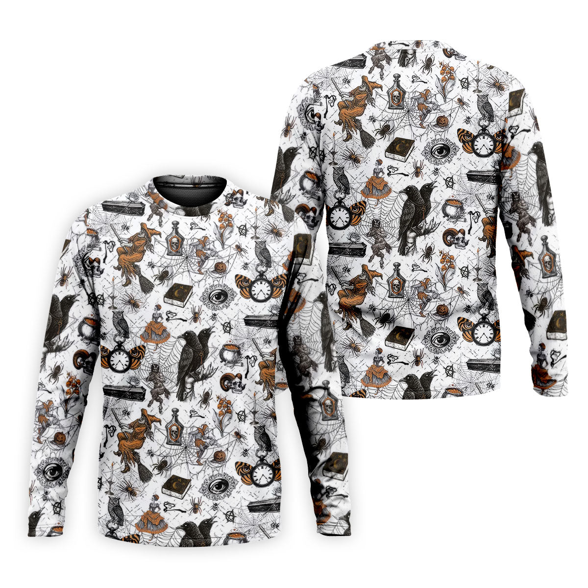 Spider Witch Skull Black Crow Men's Golf Shirt, Halloween Golf Shirt, Halloween Shirt For Men