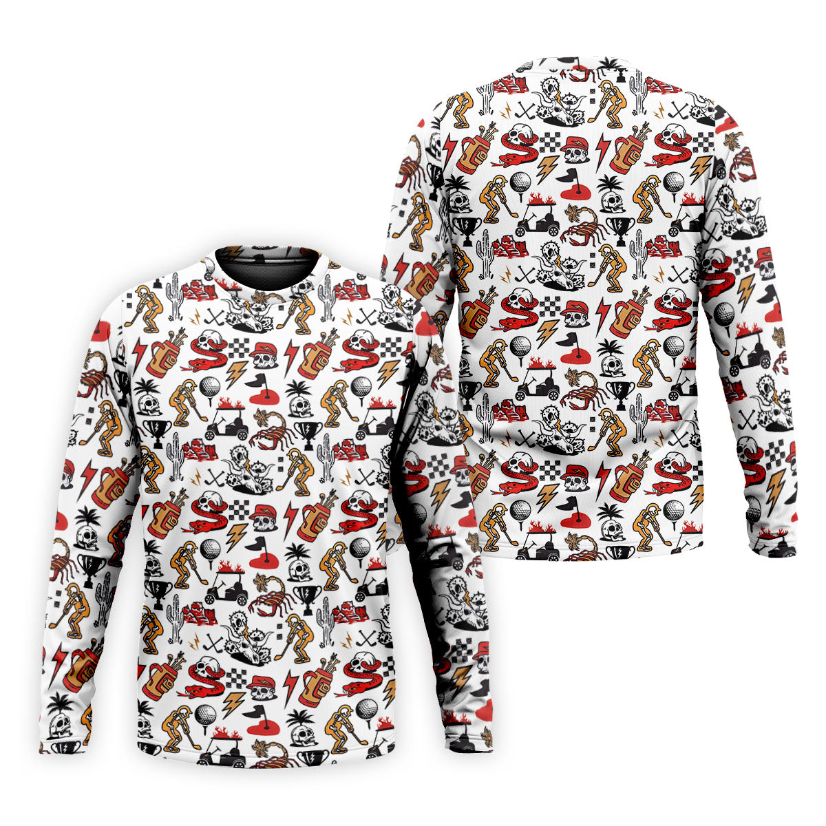 Horror Pattern White Halloween Golf Tops For Men, Fun Golf Shirts For Men, Halloween Gift Idea