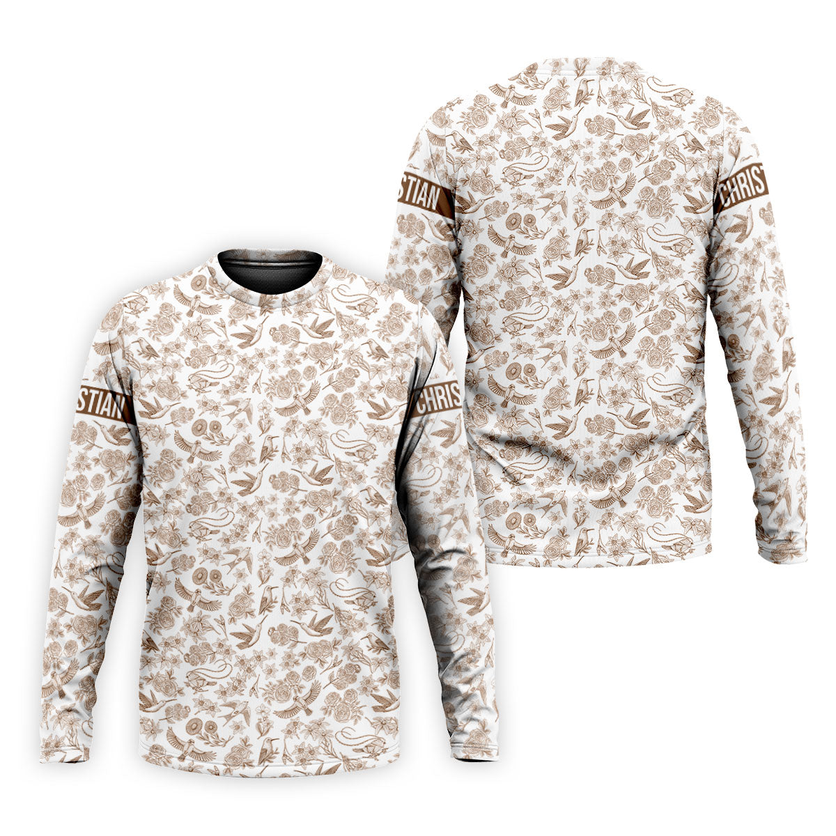 Custom Name Toile de Jouy Birds And Flowers Brown Golf Shirt, Polo ShirtFor Men, Golf Gift For Men