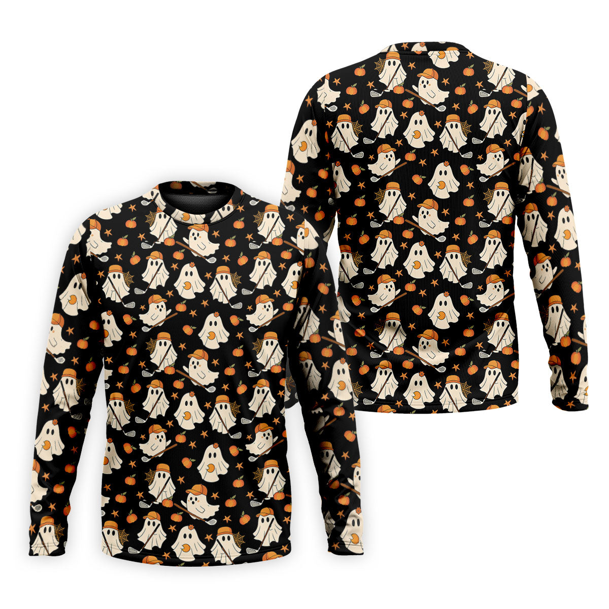 Boo Ghost Cute Pumpkin Halloween Black Golf Shirt, Halloween Gift Idea, Polo ShirtFor Men