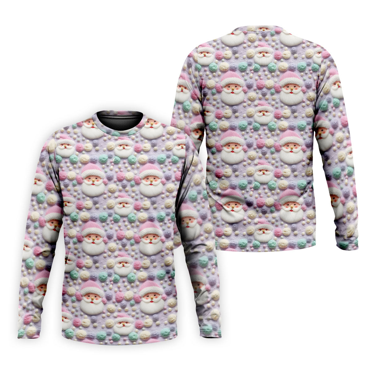 Knit Santa Pastel Pattern Golf Tops For Men, Christmas Golf Shirt, Cute Golf Outfit, Golf Shirts For Men