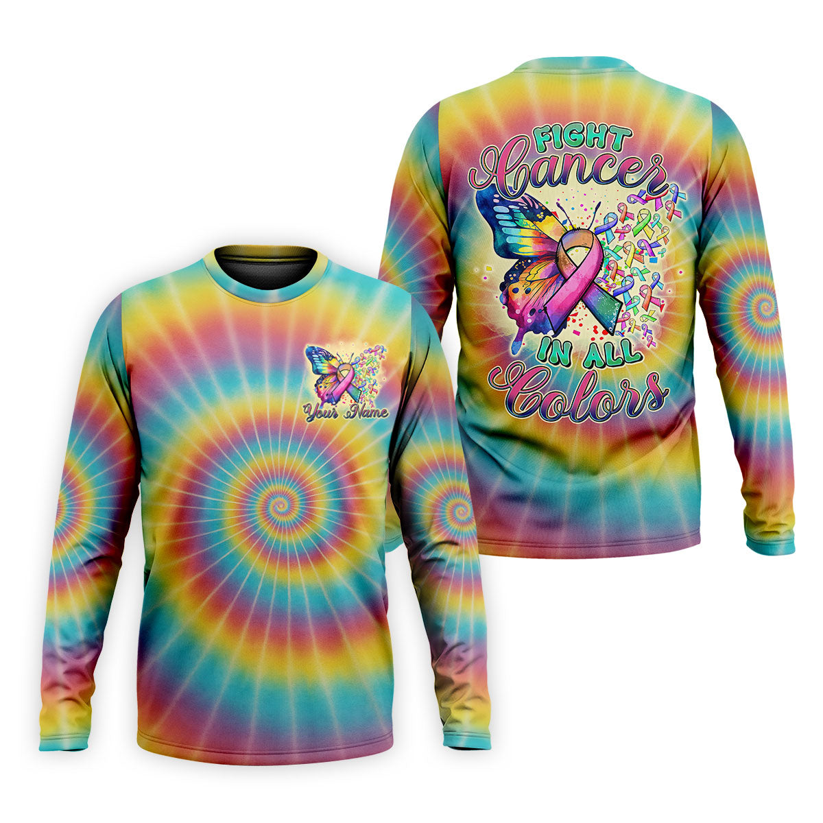 Fight Cancer In All Colors Tie Dye Print Golf Tops For Men, Cancer Awareness Shirt, Golf Shirts For Men