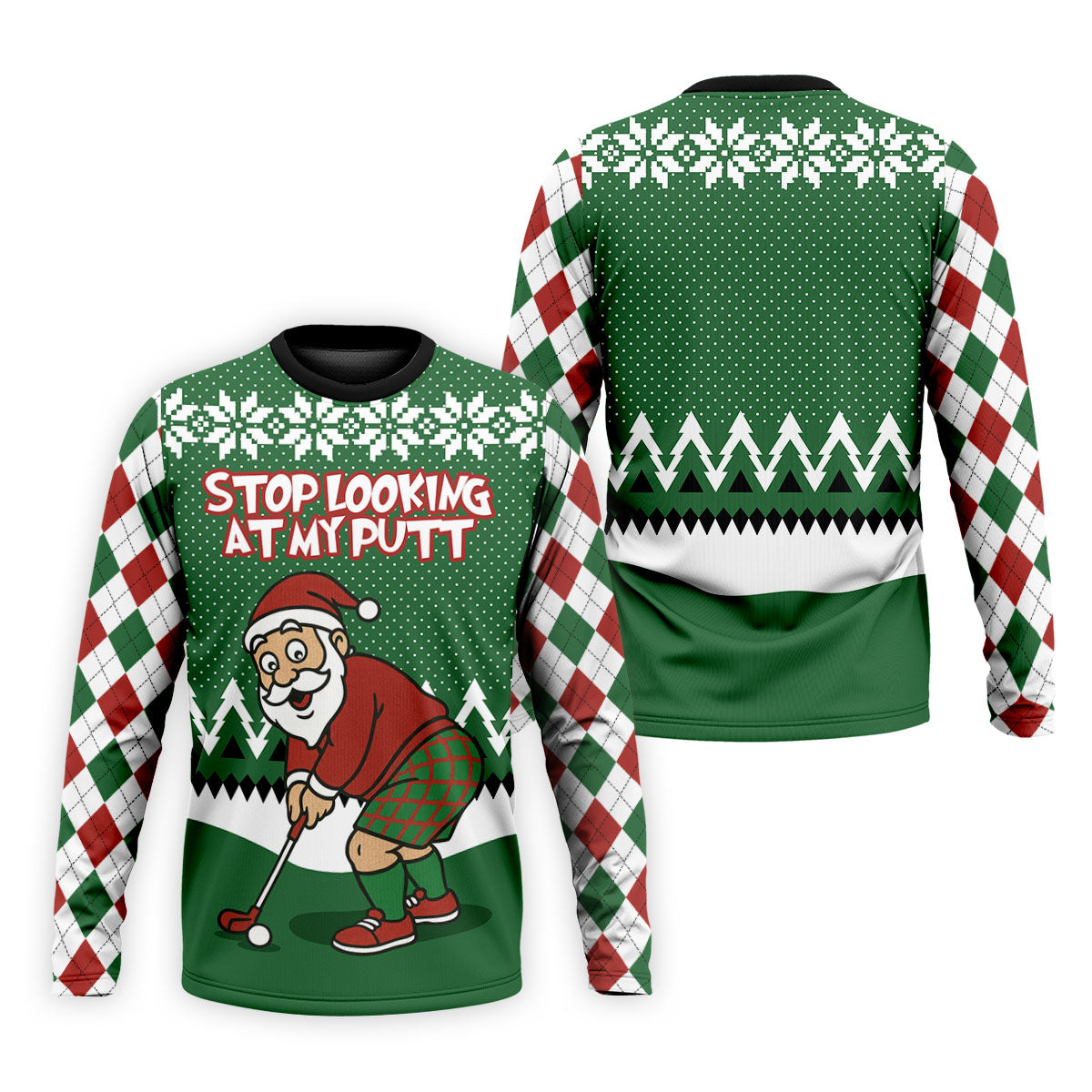 Stop Looking At My Putt Funny Santa Claus Argyle Golf Shirt, Christmas Golf Shirt, Polo ShirtFor Men