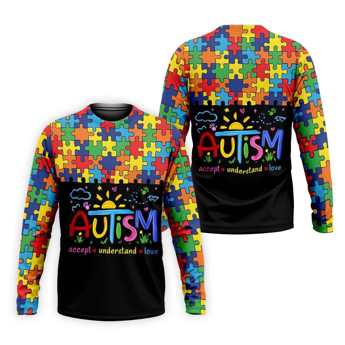 Awareness Accept Understand Love Colorful Puzzle Golf Shirt, Polo ShirtFor Men, Golf Shirts For Men