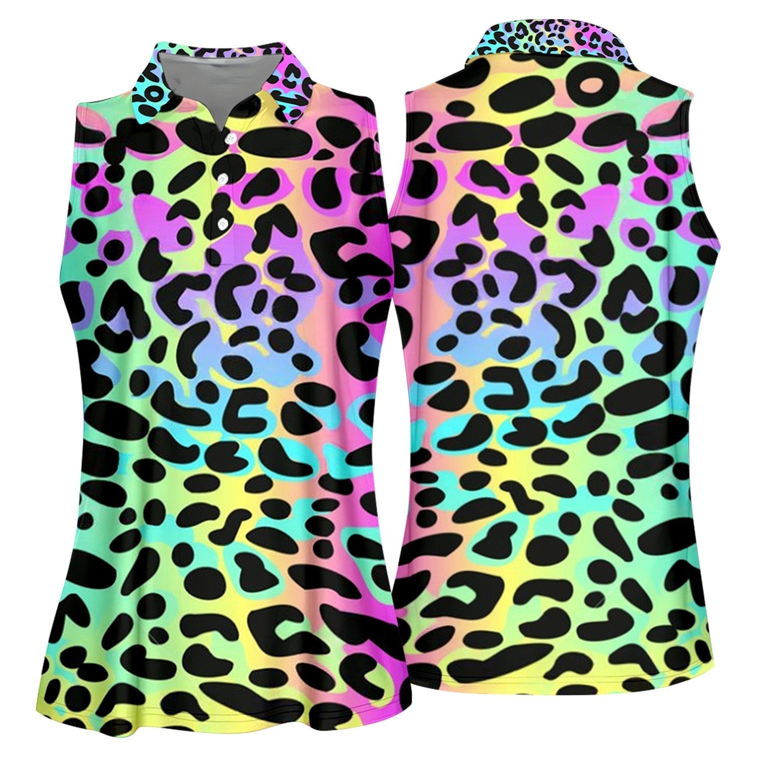 Rainbow Leopard Print Womens Golf Polo ShirtGolfing Apparel, Womens Golf Gifts
