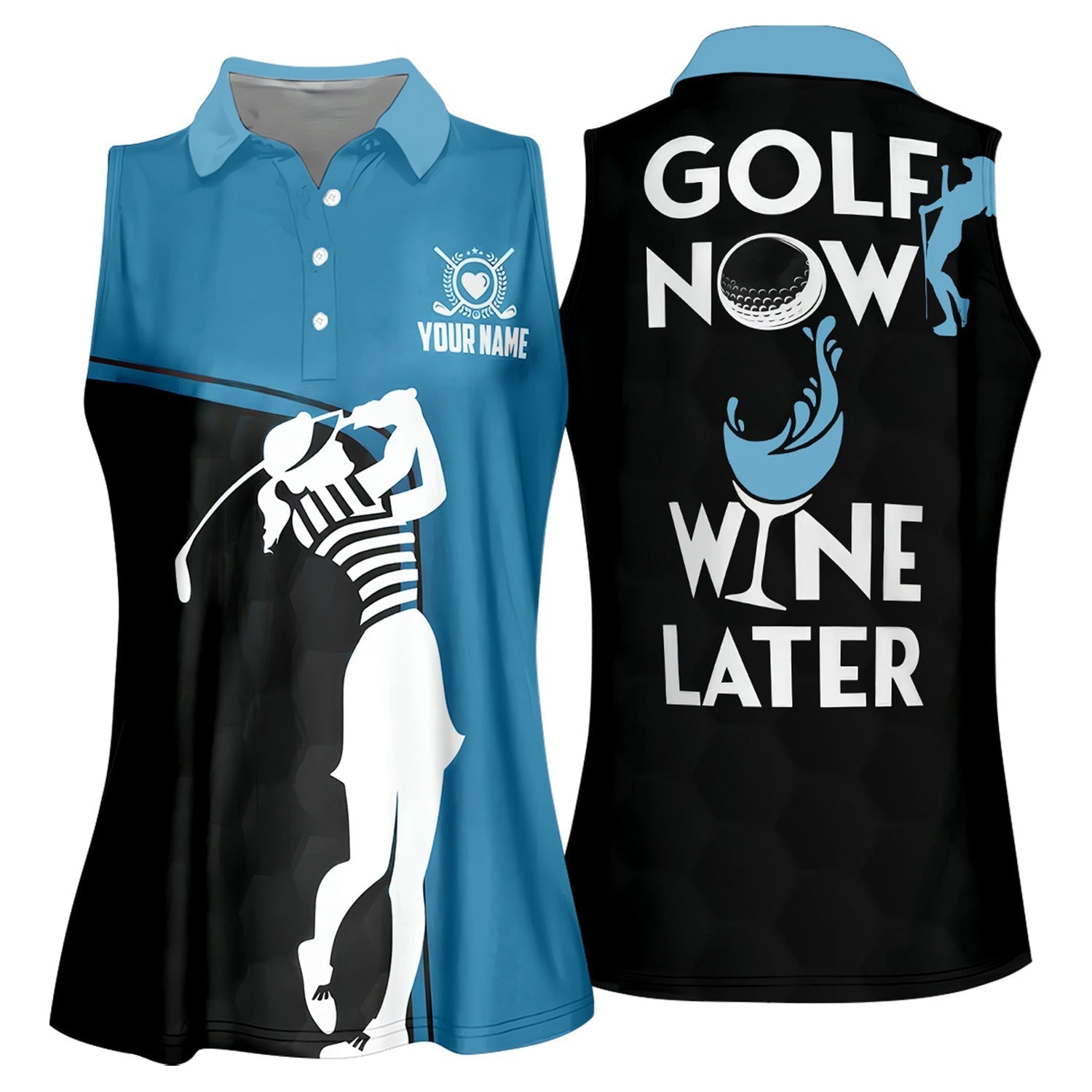 Golf Now Wine Later Custom Womens Golf Polo ShirtGolfing Apparel, Womens Golf Gifts
