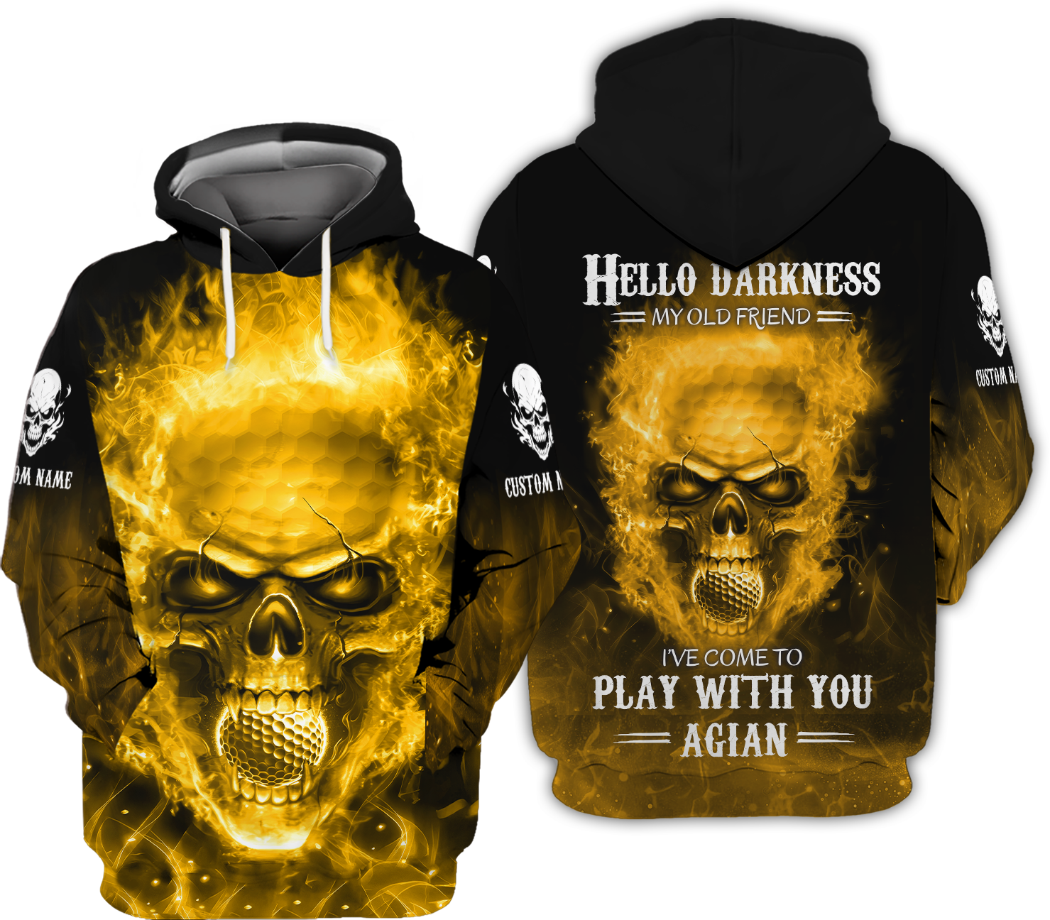 Hello Darkness My Old Fire Skull Golf Polo ShirtGolf Apparel, Golf Gift For Men