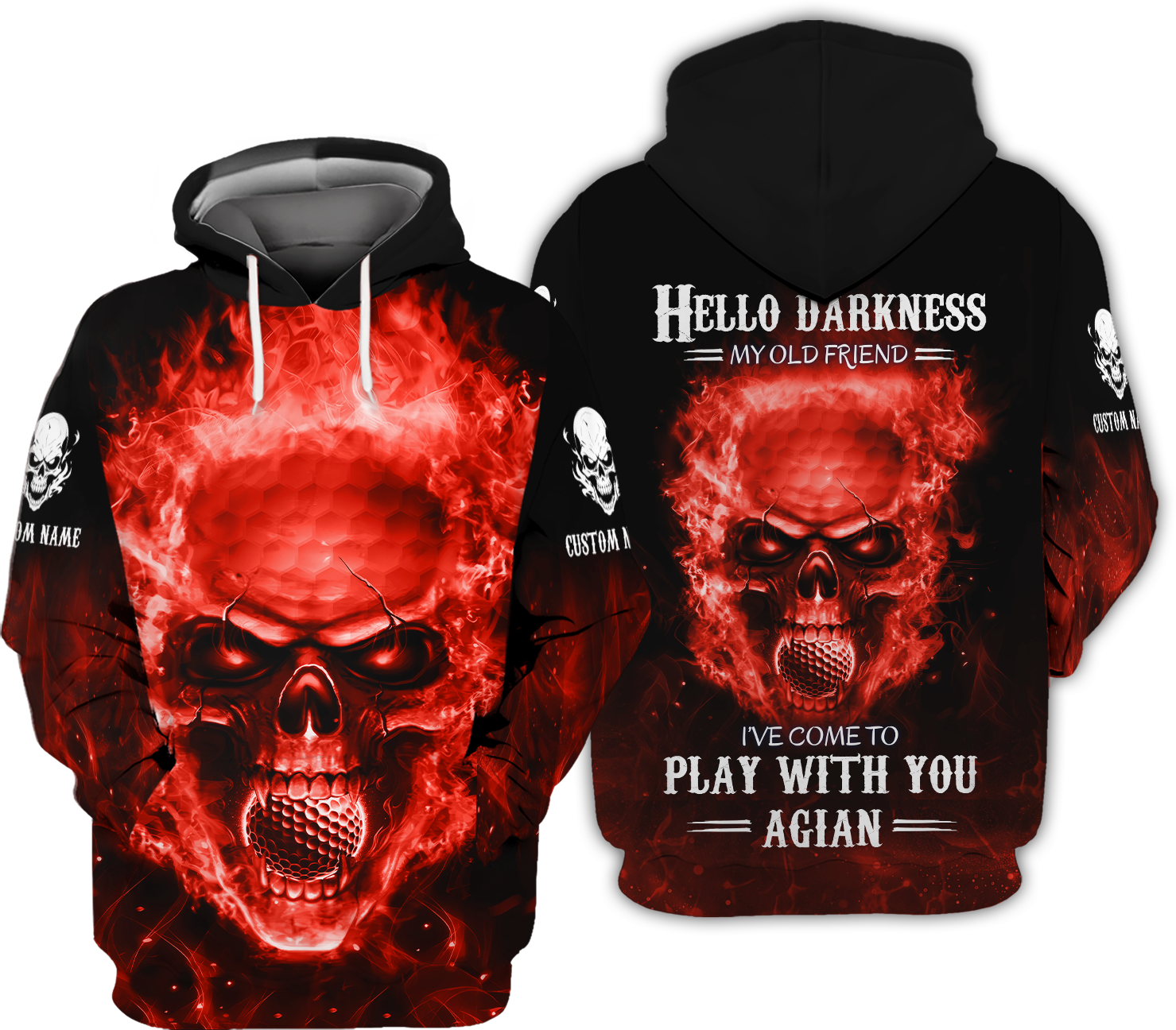 Hello Darkness My Old Flaming Fire Skull Golf Polo ShirtGolf Apparel, Golf Gift For Men