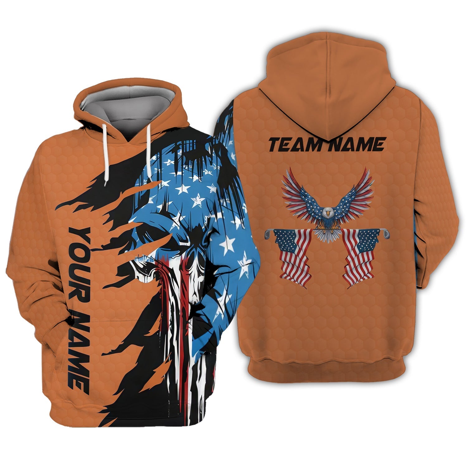 Skull US Flag Orange Custom Men's Golf Polo ShirtGolfing Apparel, Mens Golf Gift