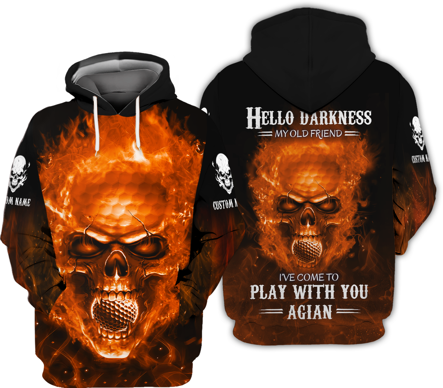 Hello Darkness My Old Flaming Skull Golf Polo ShirtGolf Apparel, Golf Gift For Men
