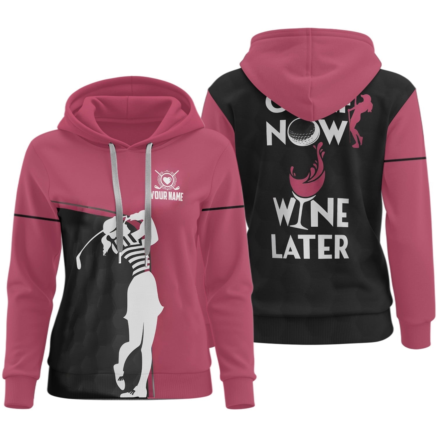 Golf Now Wine Later Custom Womens Golf Polo ShirtGolfing Apparel, Womens Golf Gifts