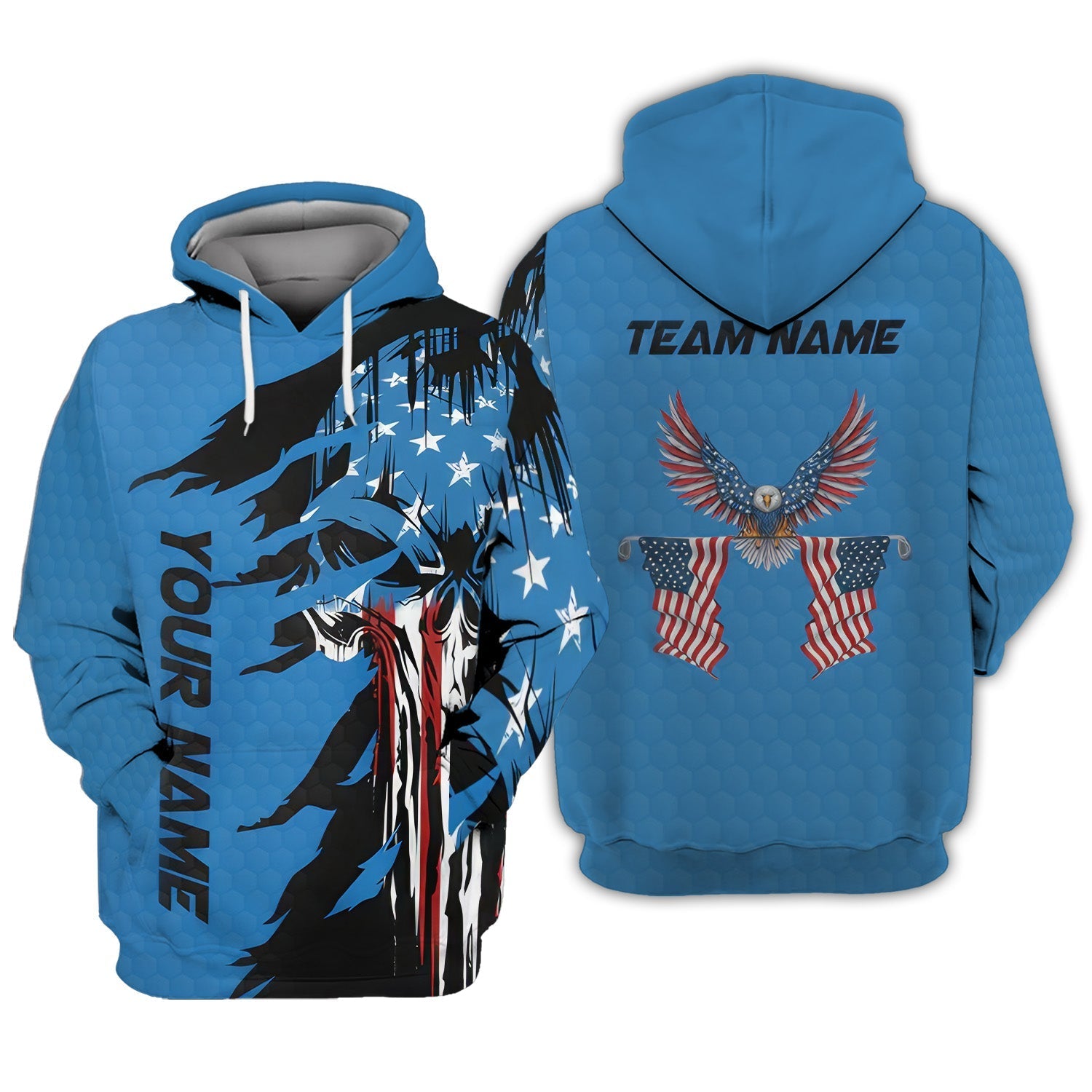 Skull US Flag Blue Custom Men's Golf Polo ShirtGolfing Apparel, Mens Golf Gift