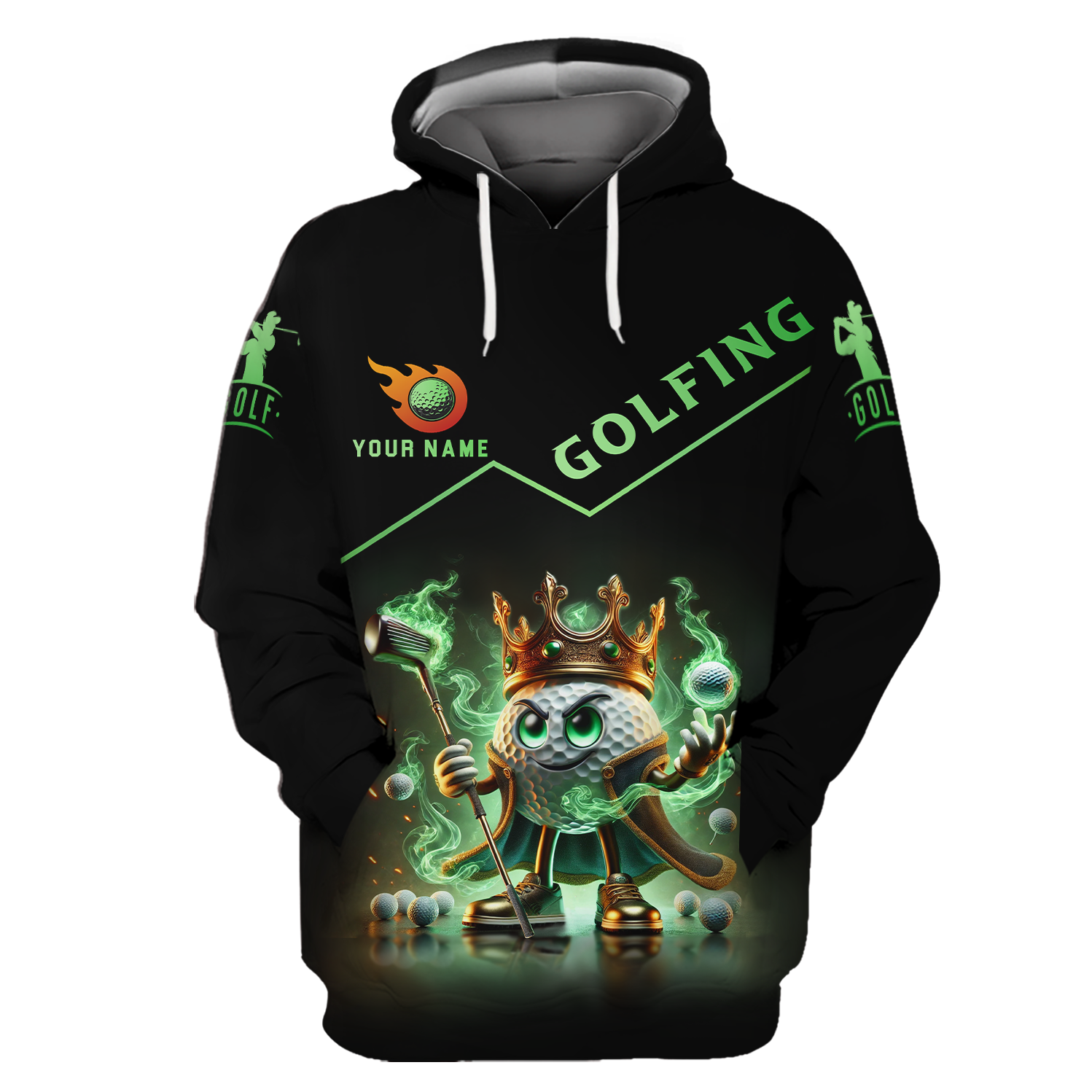 Golf King Green Fire, Custom Name Men's Golf Polo ShirtFunny Golf Polo ShirtGift For Golfers