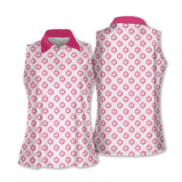 Let's Go Girl Western Golf Shirts Women, Pink Cowgirl Sleeveless Polo Shirtns, Patterned Golf Polos