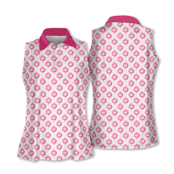 Let's Go Girl Western Golf Shirts Women, Pink Cowgirl Sleeveless Polo Shirtns, Patterned Golf Polos