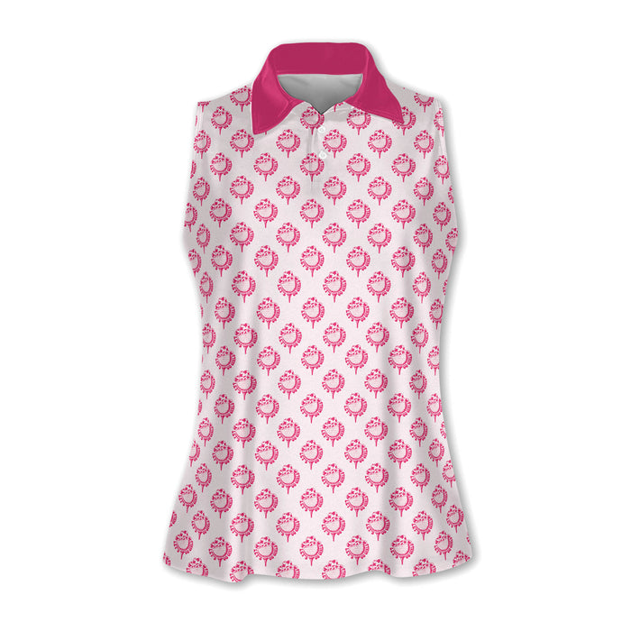 Let's Go Girl Western Golf Shirts Women, Pink Cowgirl Sleeveless Polo Shirtns, Patterned Golf Polos