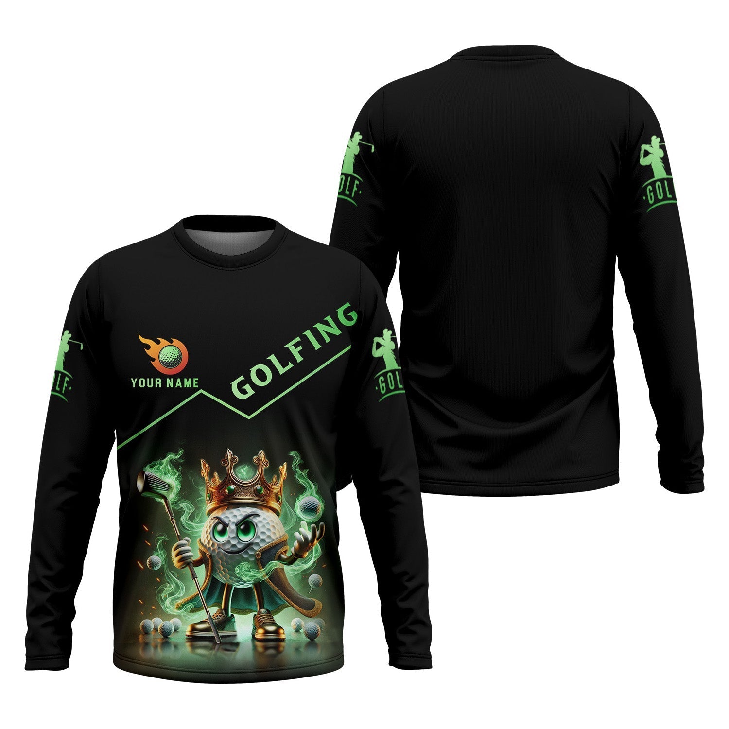 Golf King Green Fire, Custom Name Men's Golf Polo ShirtFunny Golf Polo ShirtGift For Golfers