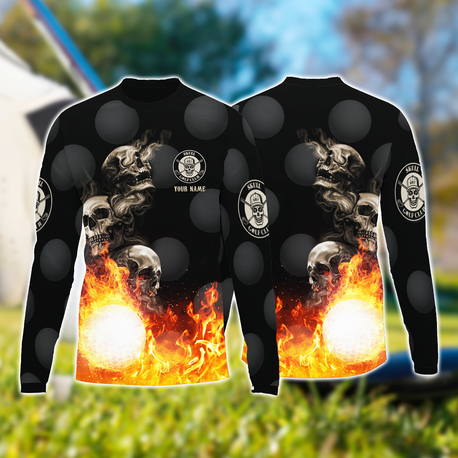 Skull And Fire Custom Golf Polo ShirtGift For Golfers, Golf Gift For Men