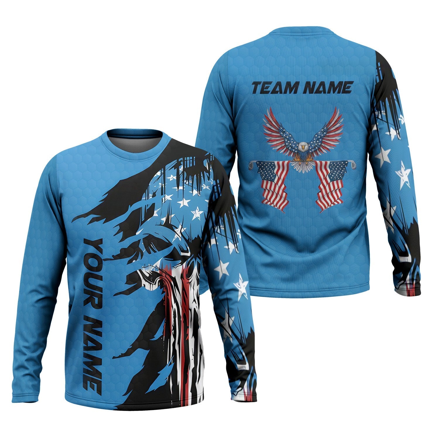 Skull US Flag Blue Custom Men's Golf Polo ShirtGolfing Apparel, Mens Golf Gift