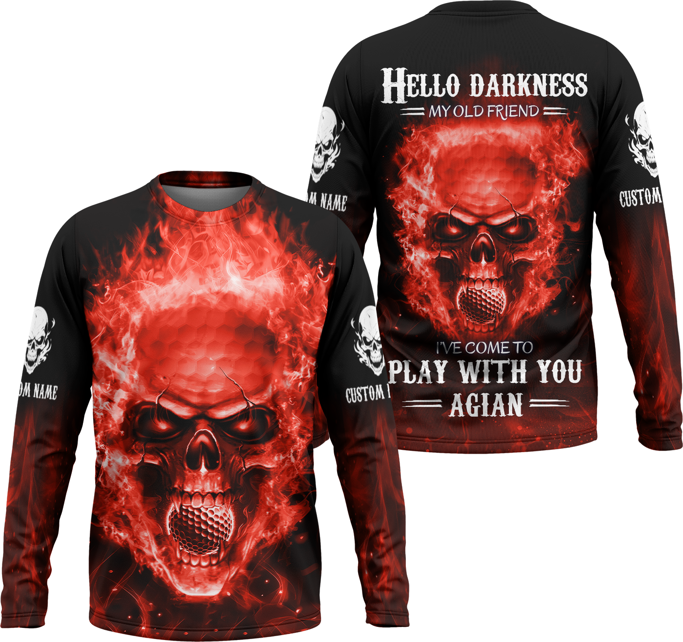 Hello Darkness My Old Flaming Fire Skull Golf Polo ShirtGolf Apparel, Golf Gift For Men