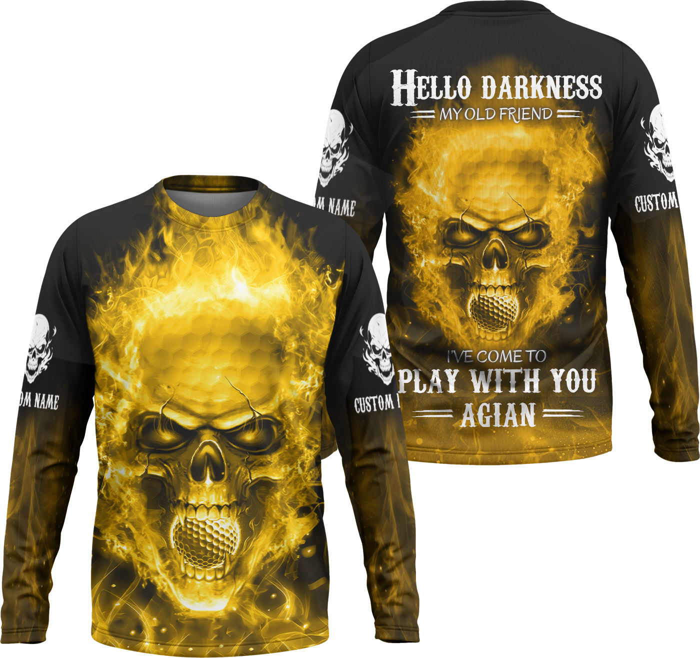 Hello Darkness My Old Fire Skull Golf Polo ShirtGolf Apparel, Golf Gift For Men