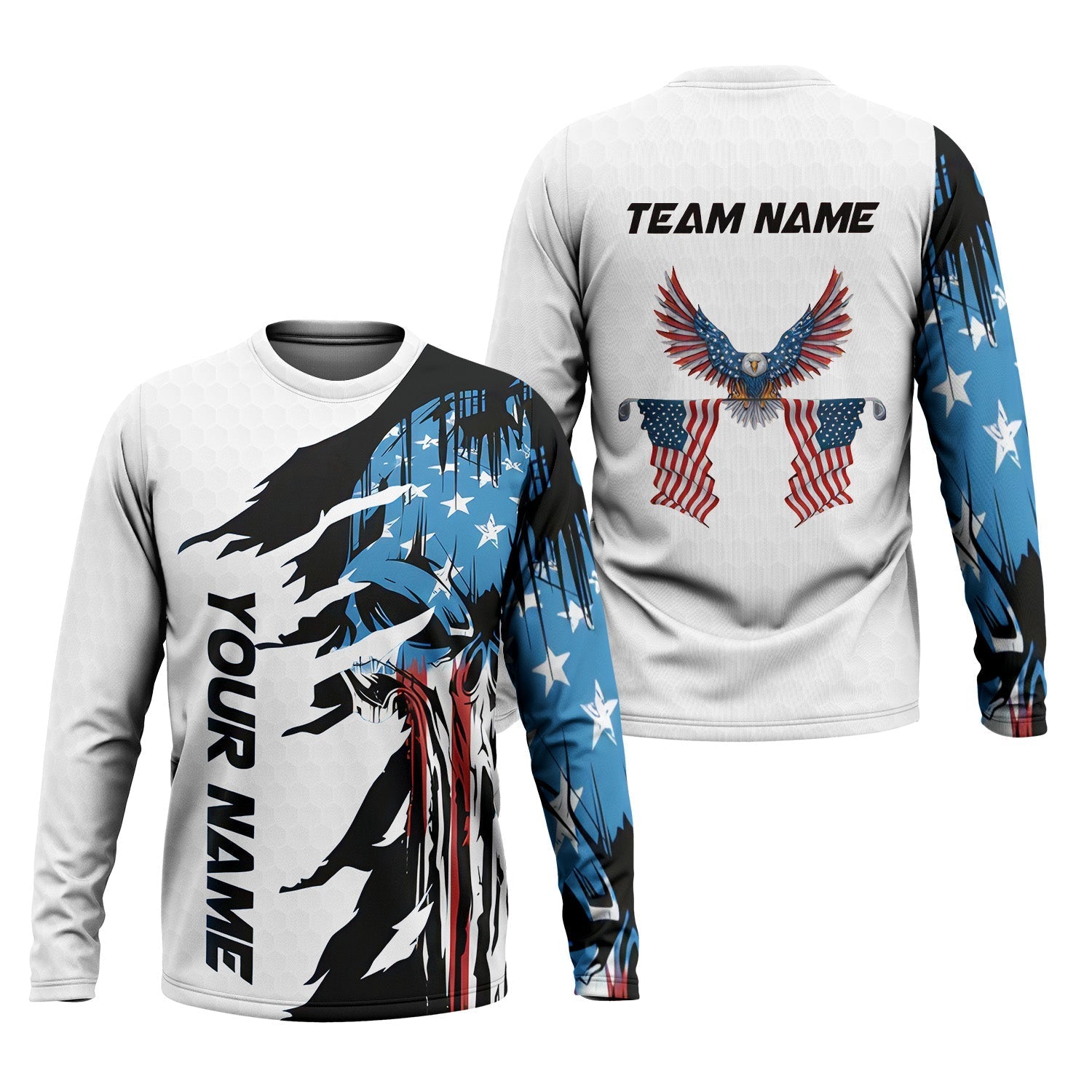 Skull US Flag White Custom Men's Golf Polo ShirtGolfing Apparel, Mens Golf Gift