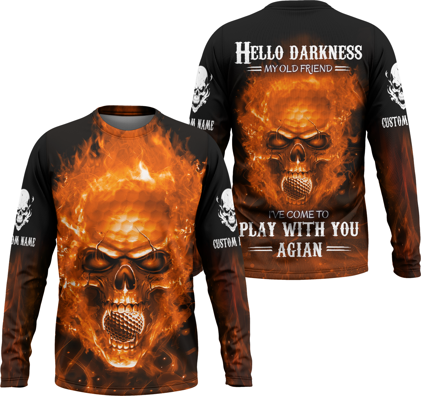 Hello Darkness My Old Flaming Skull Golf Polo ShirtGolf Apparel, Golf Gift For Men