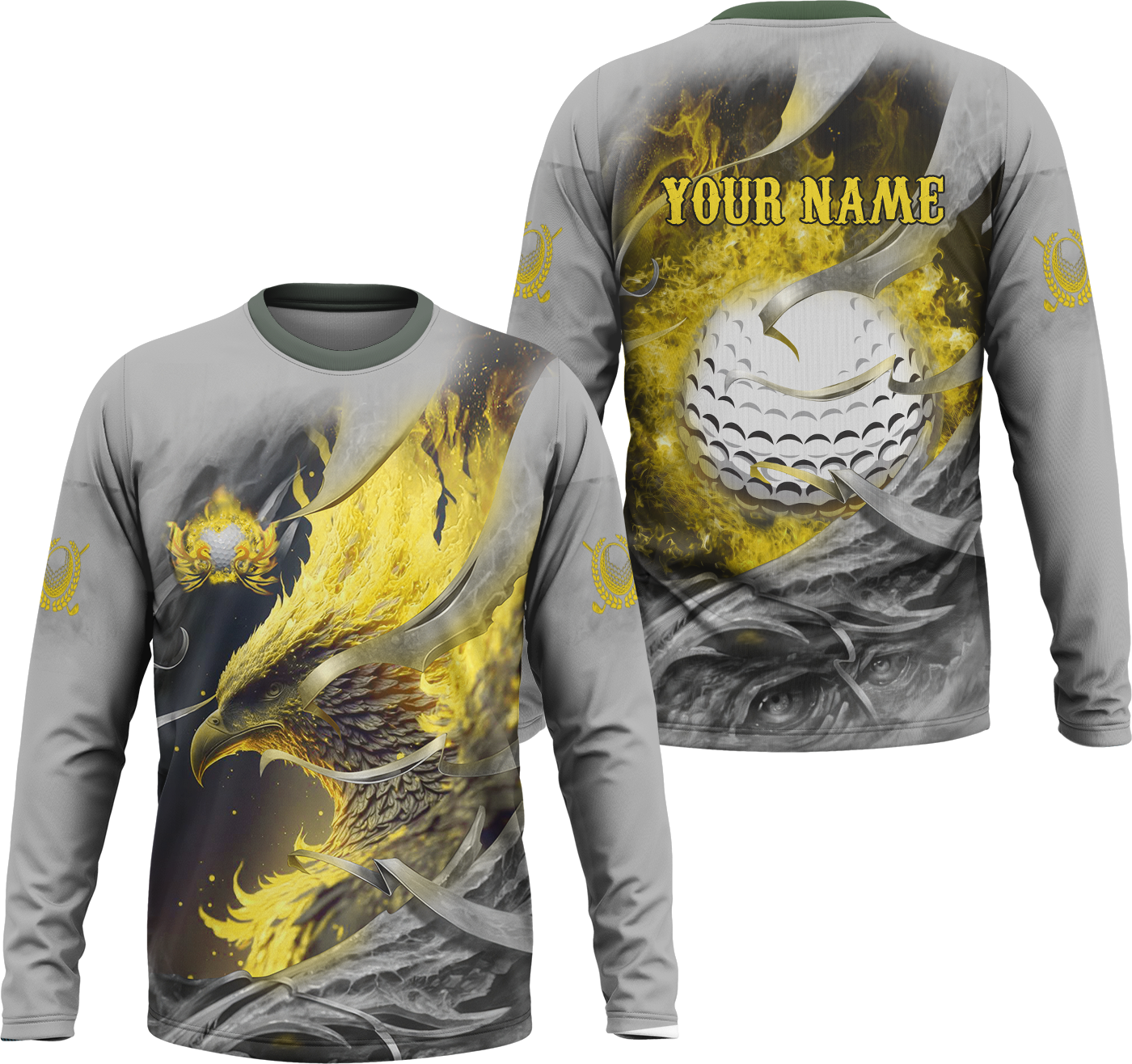 Golden Phoenix Custom Golf Polo ShirtGolf Apparel, Golf Gift For Men