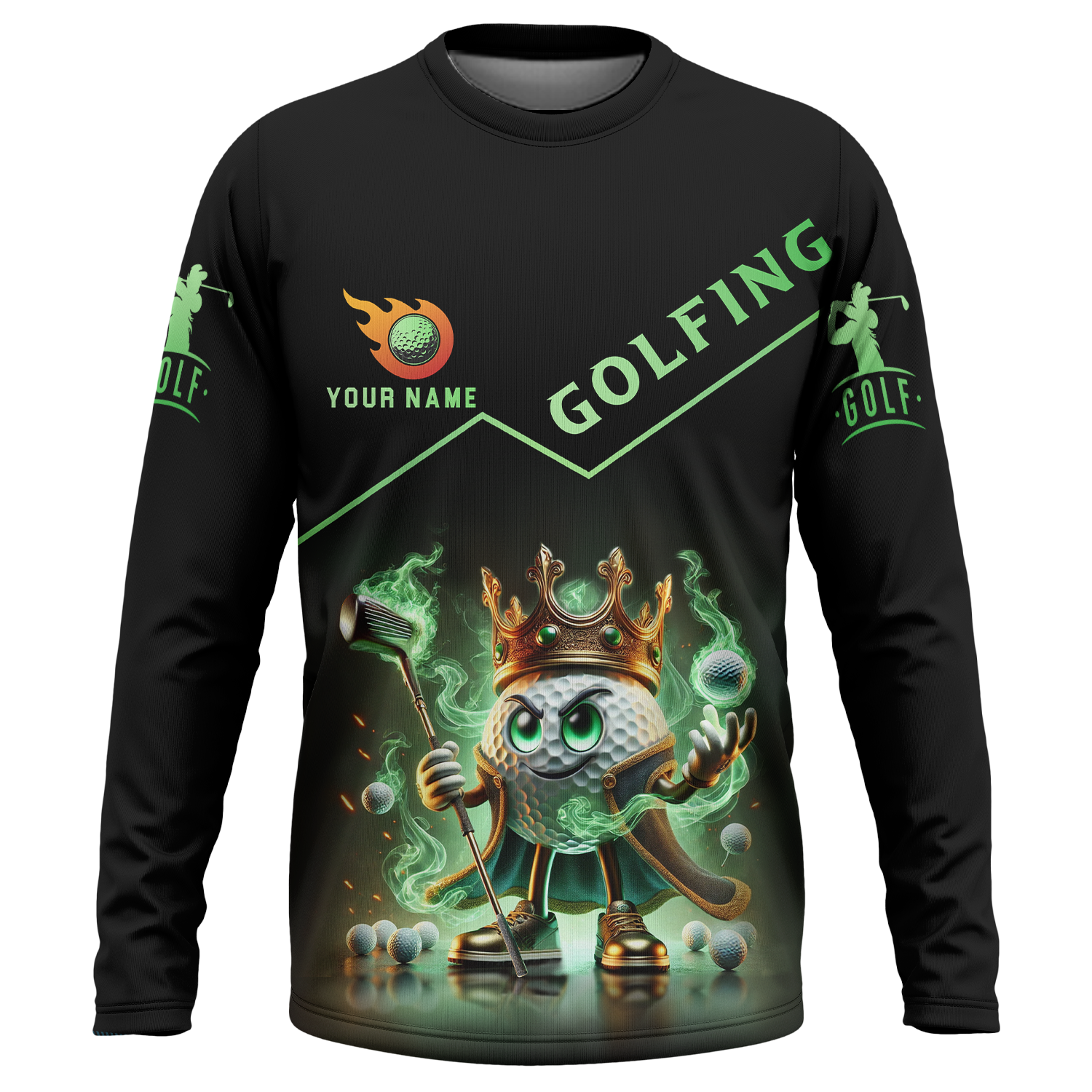 Golf King Green Fire, Custom Name Men's Golf Polo ShirtFunny Golf Polo ShirtGift For Golfers