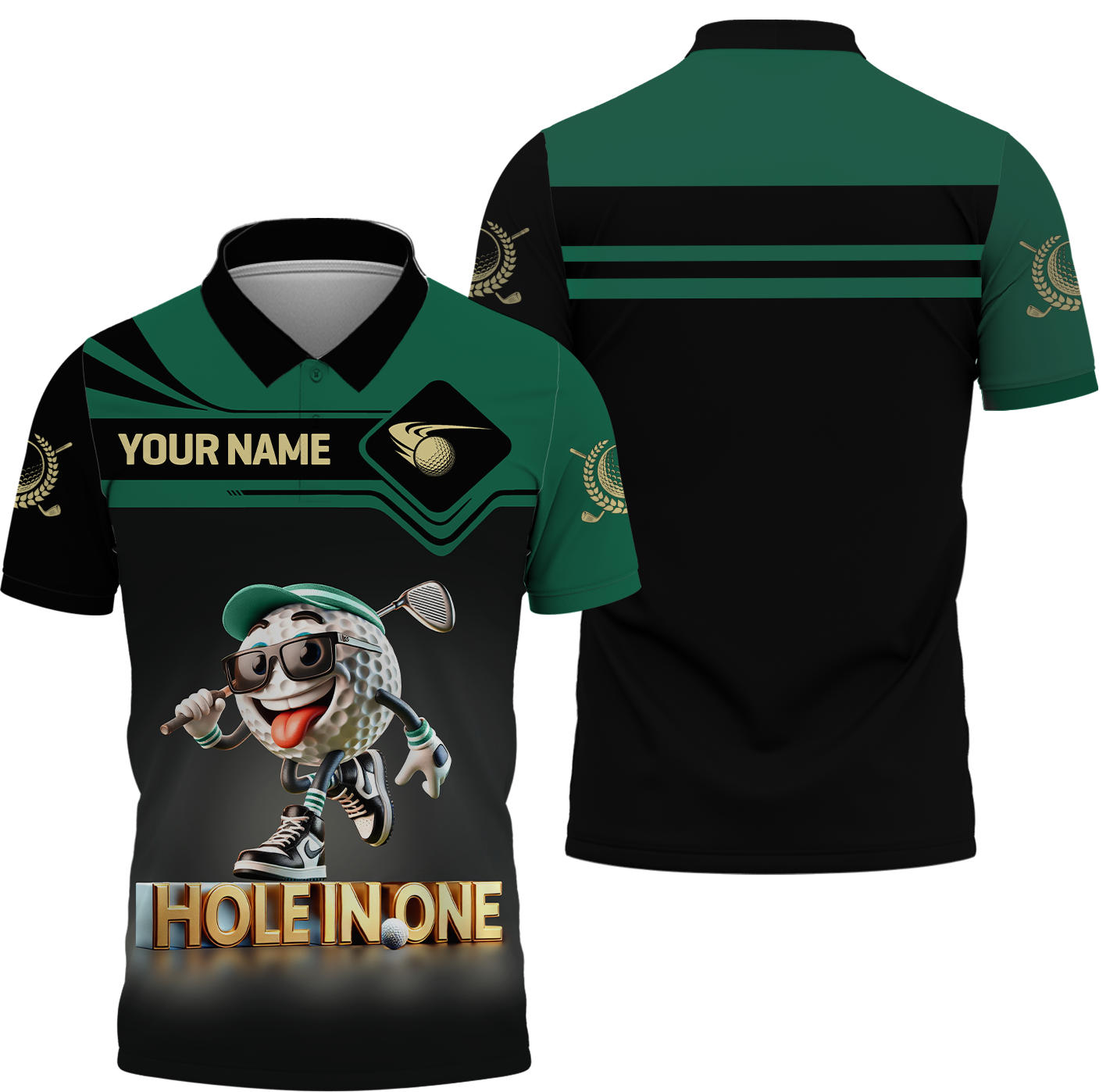 Hole In One Funny Golf Ball, Custom Men's Golf Polo ShirtGolfing Apparel, Funny Golf Shirt, Gift For Golfers