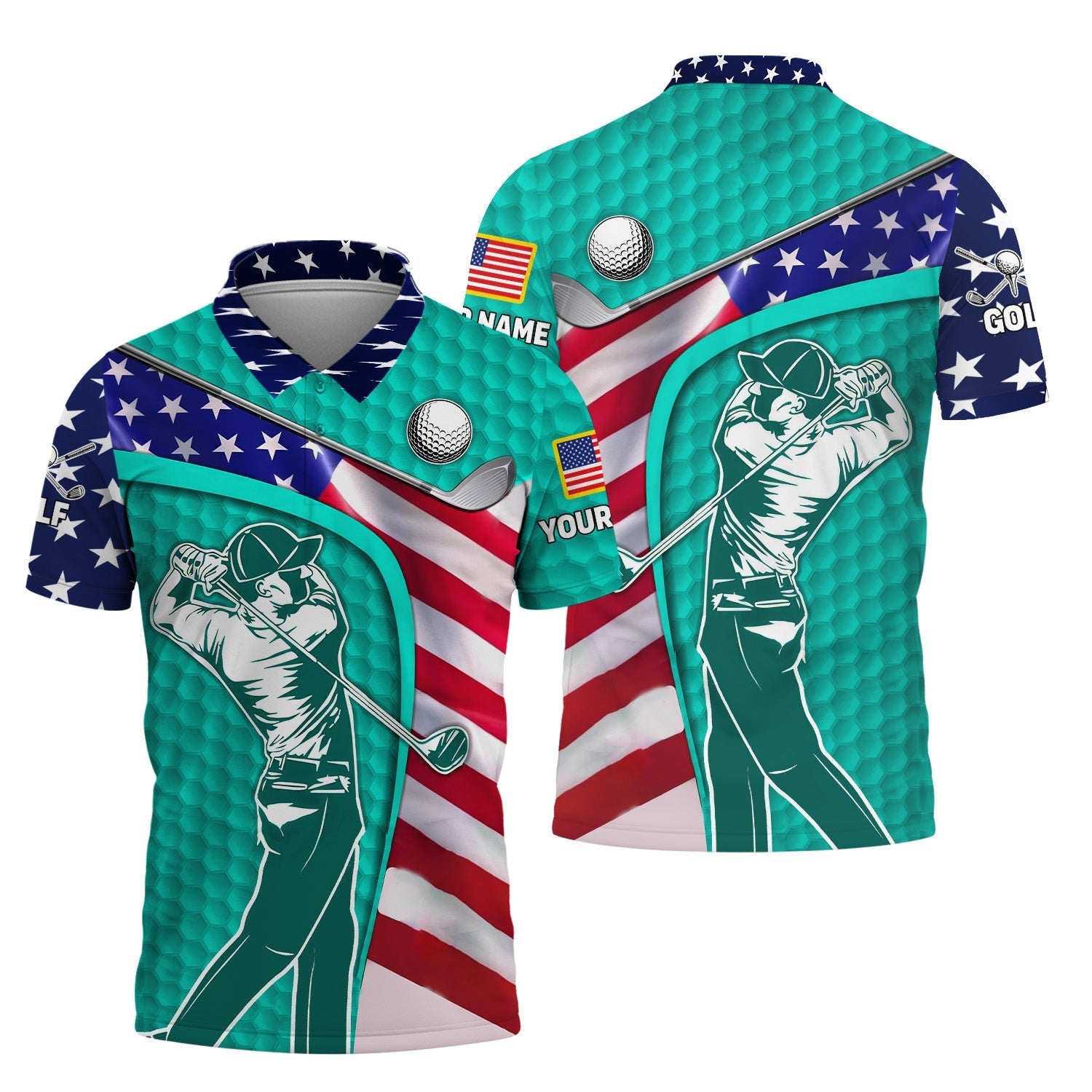 Cyan Custom Men's Golf Polo ShirtGolfing Apparel, Mens Golf Gift
