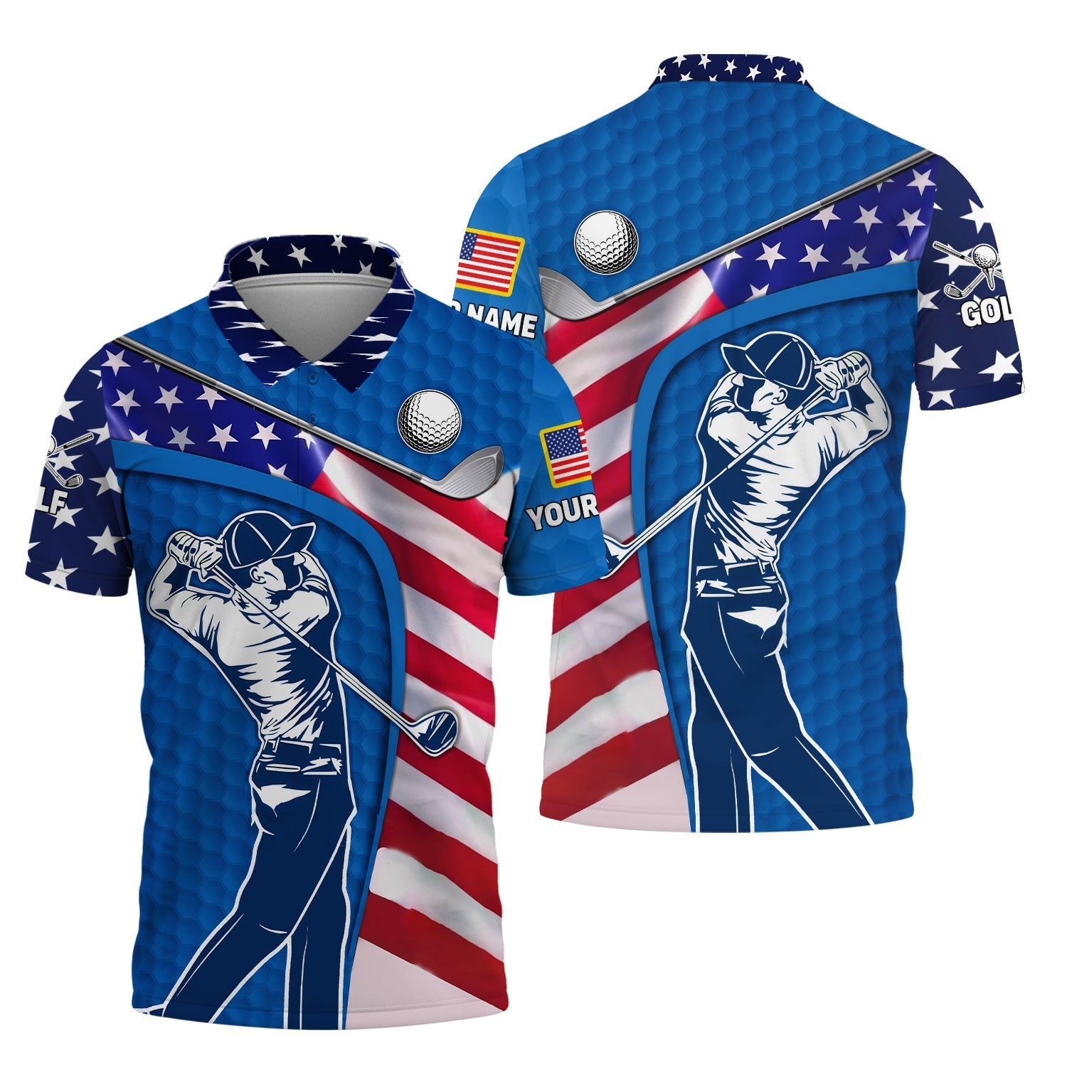 Blue Custom Men's Golf Polo ShirtGolfing Apparel, Mens Golf Gift
