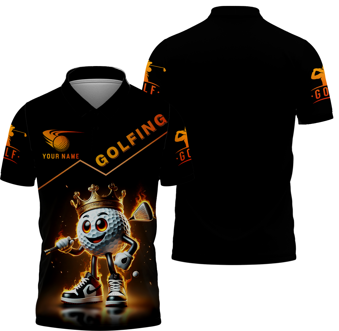 Custom Golf King Fire, Men's Golf Polo Shirt Name, Golfing Apparel, Gift For Golfers