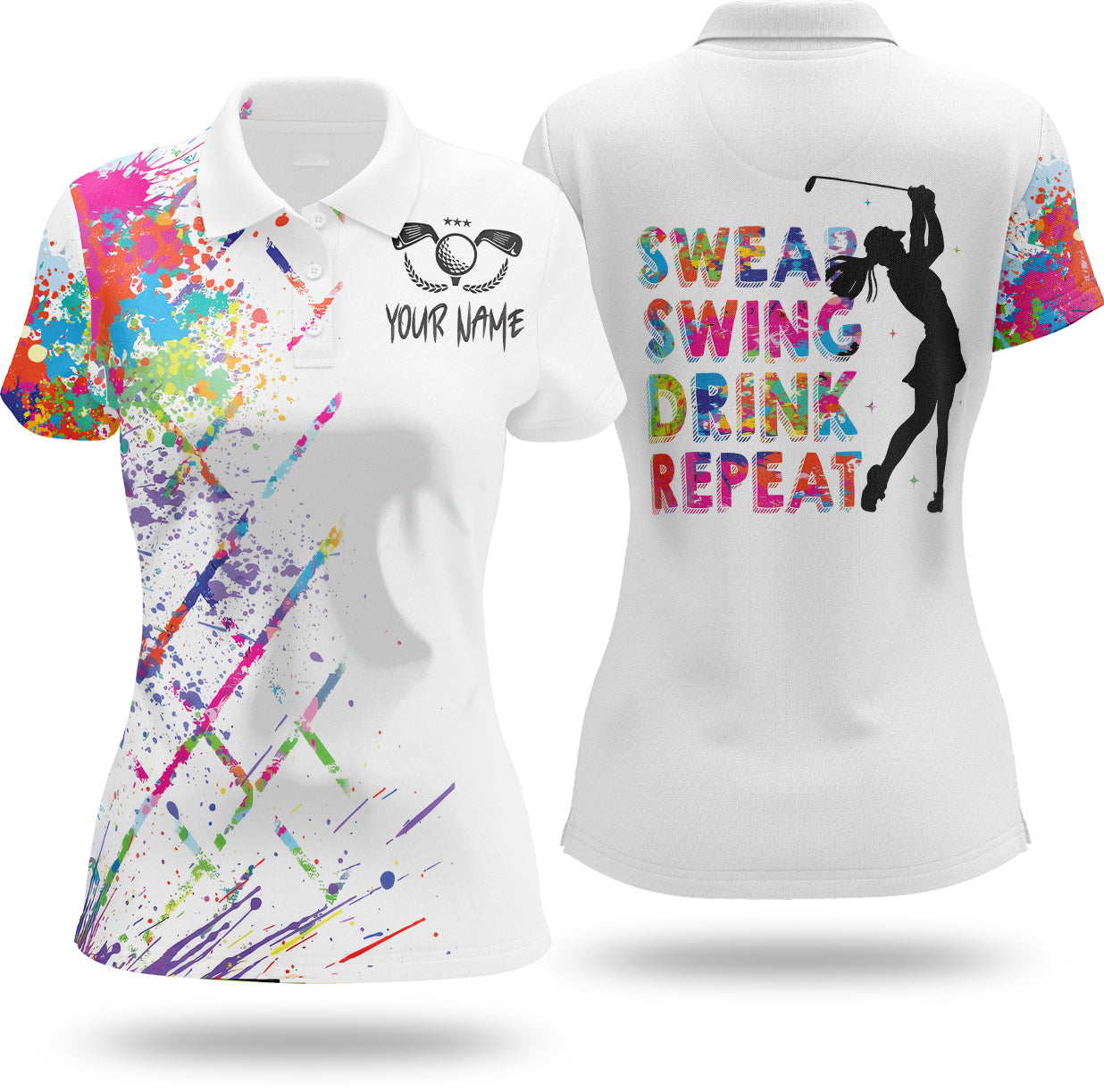 Swing Swear Drink Repeat Custom Womens Golf Polo ShirtGolfing Apparel, Womens Golf Gifts