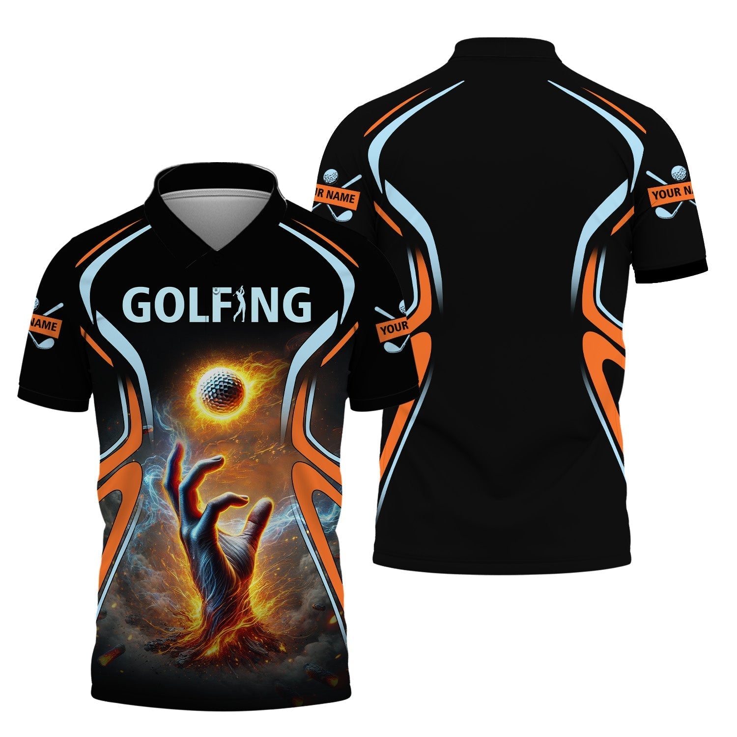 Golf Ball Fire Custom Golfing Men's Golf Polo ShirtGolfing Apparel, Mens Golf Gift