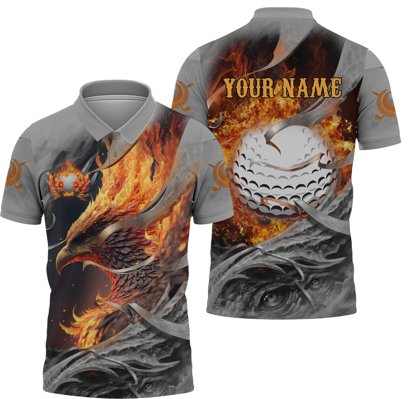 Fire Phoenix Custom Golf Polo ShirtGolf Apparel, Golf Gift For Men