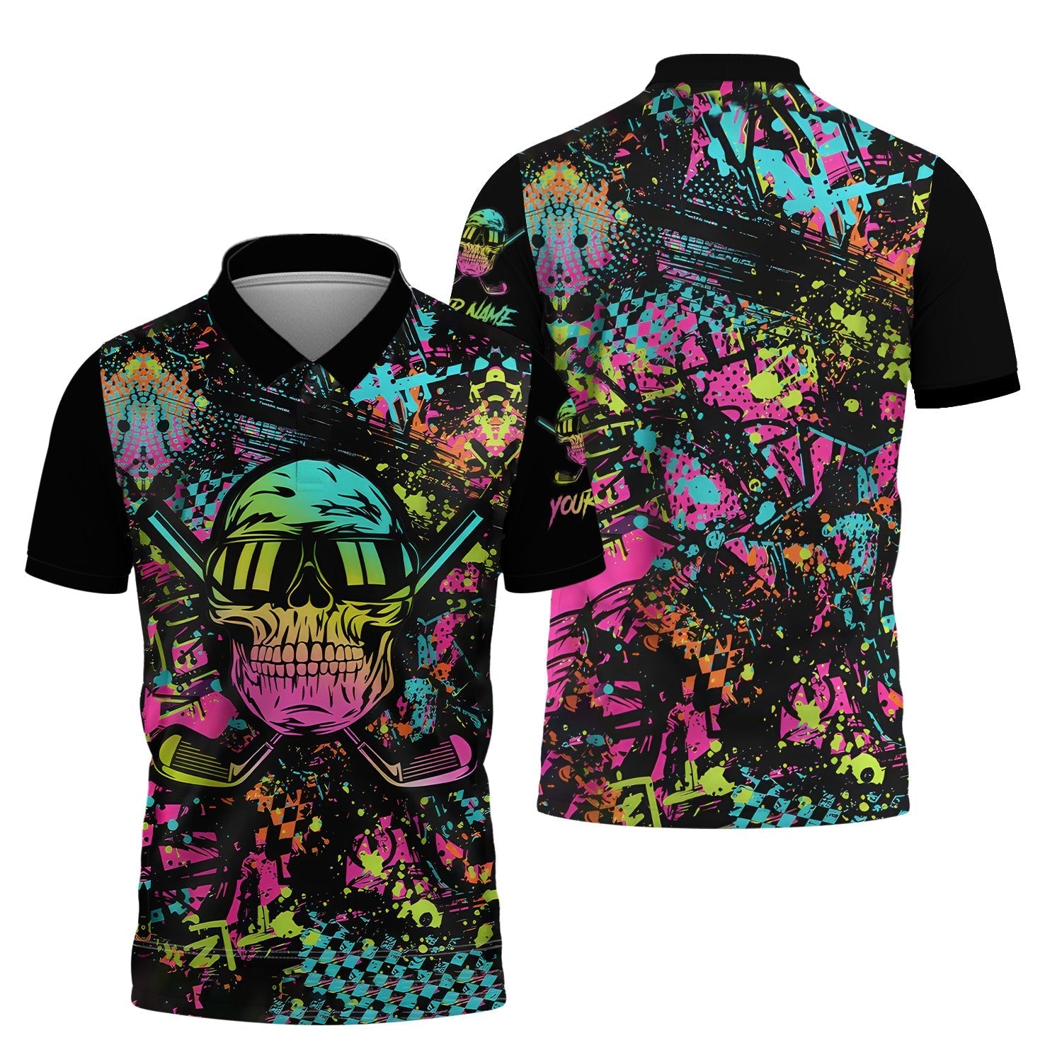 Skull Graffiti Custom Men's Golf Polo Shirtolfing Apparel, Mens Golf Gift