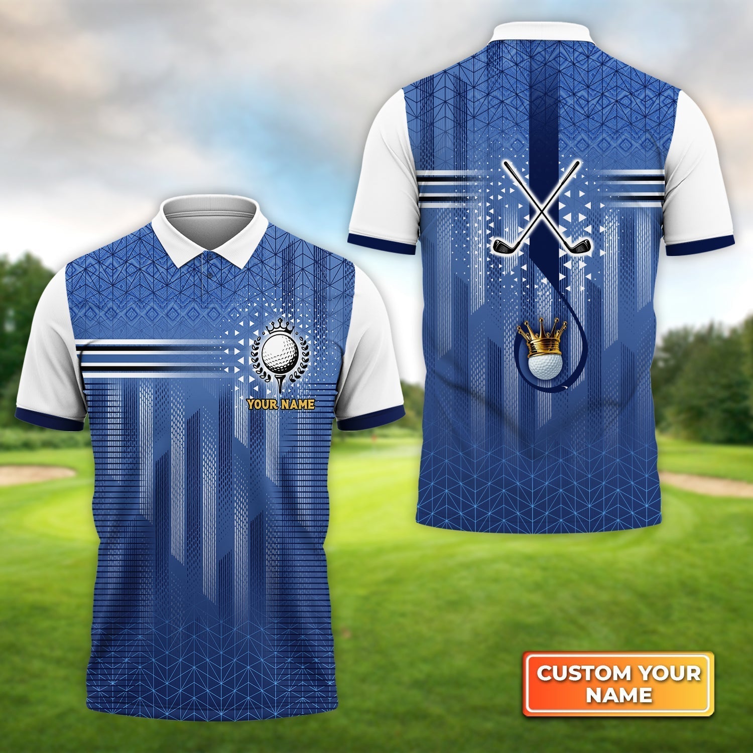 Unisex 3D Graphic Golf Seamless Tartan Pattern Personalized Name 3D Polo Shirt Gift For Golfers