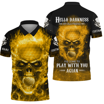 Hello Darkness My Old Fire Skull Golf Polo ShirtGolf Apparel, Golf Gift For Men