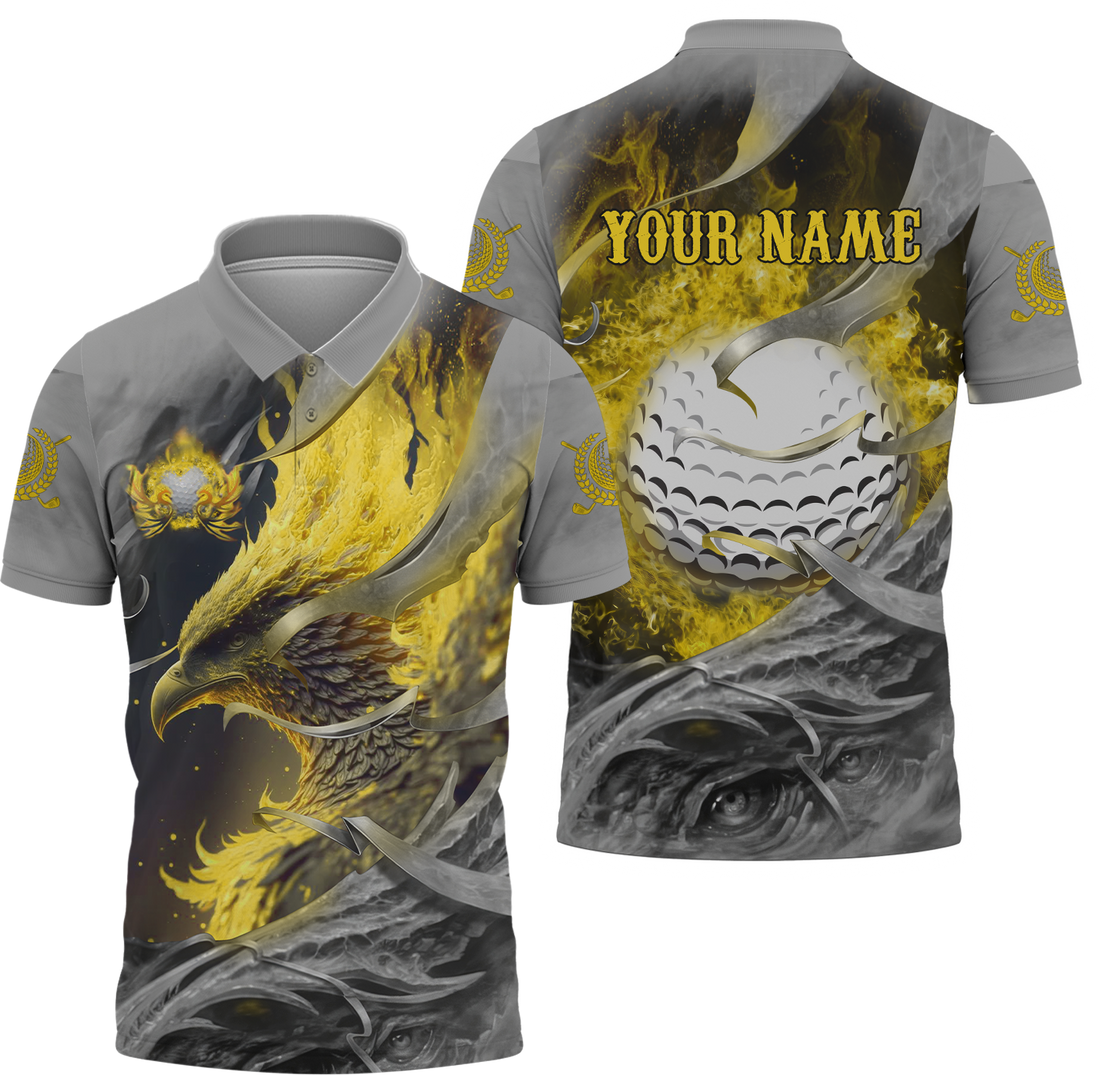 Golden Phoenix Custom Golf Polo ShirtGolf Apparel, Golf Gift For Men