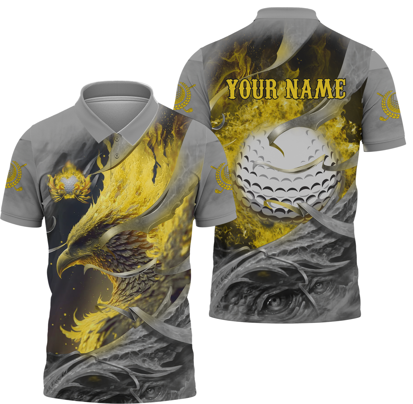 Golden Phoenix Custom Golf Polo ShirtGolf Apparel, Golf Gift For Men
