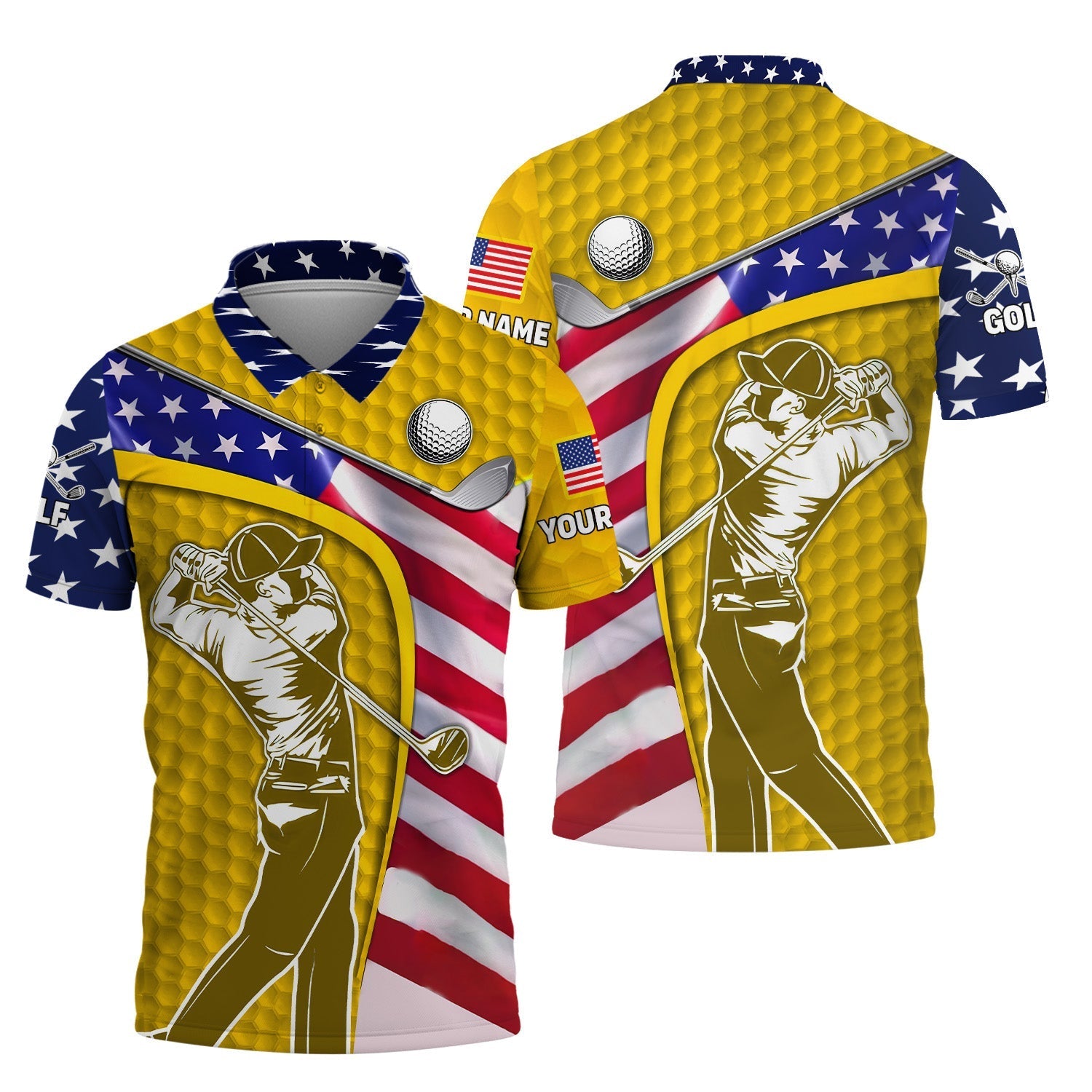 Yellow Custom Men's Golf Polo ShirtGolfing Apparel, Mens Golf Gift