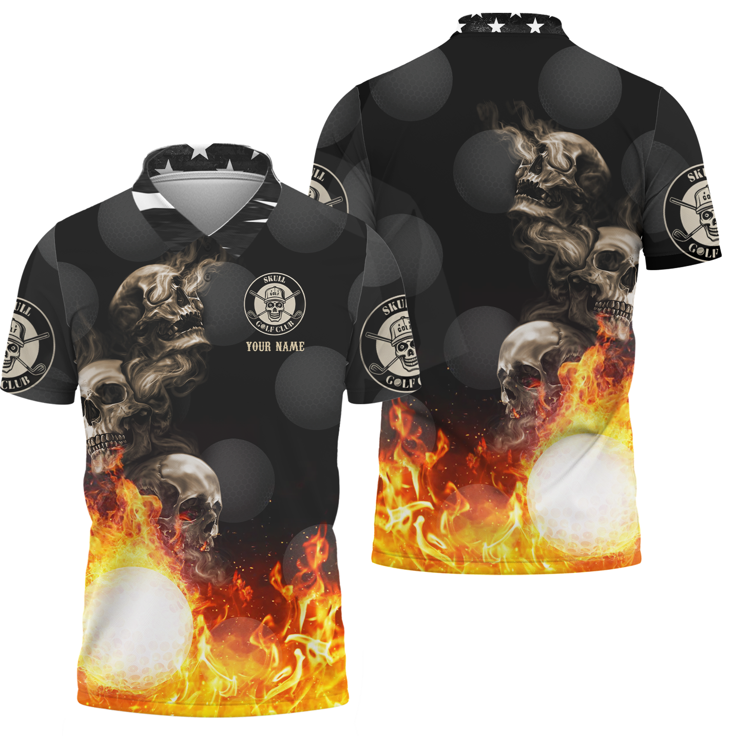 Skull And Fire Custom Golf Polo ShirtGift For Golfers, Golf Gift For Men