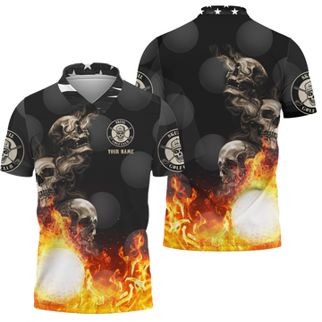 Skull And Fire Custom Golf Polo ShirtGift For Golfers, Golf Gift For Men